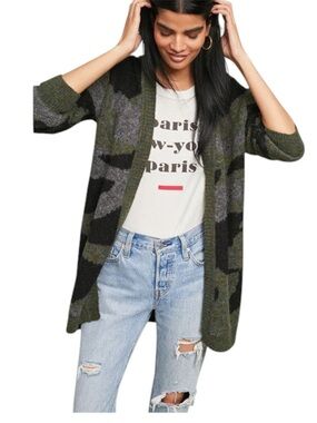 Anthropologie Moth Camo Open Front Cardigan Sweater Medium